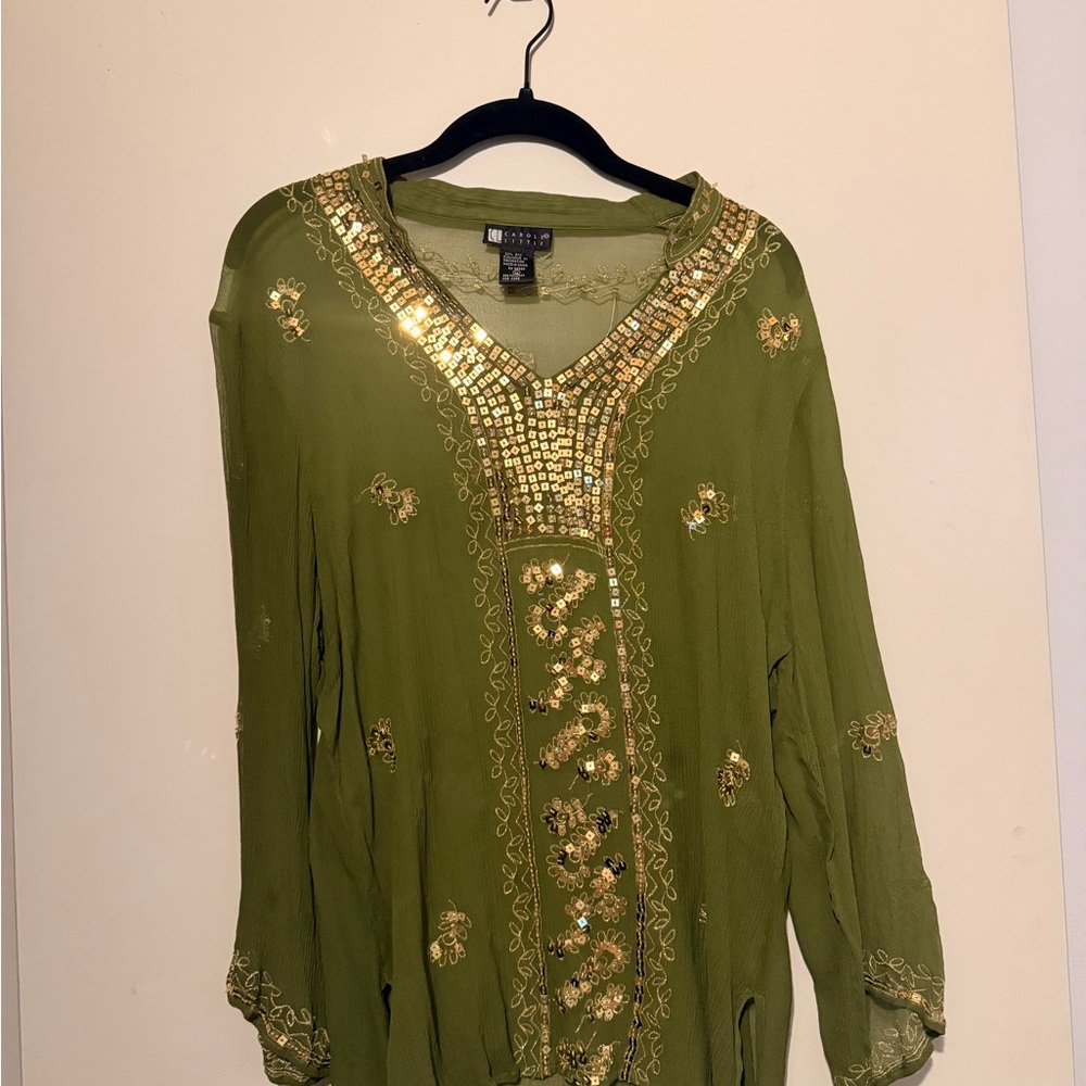 Carole Little Olive Tunic with Gold Accents